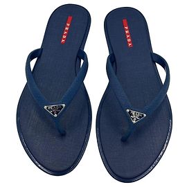 Prada Sandali Infradito Gomma Blu Logo Triangolo Blu