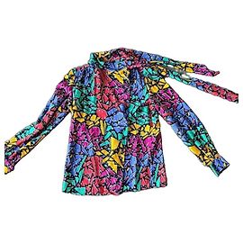 Saint Laurent Paris Camicetta in seta con stampa geometrica multicolore Rosa Rosso Blu Multicolore Verde Giallo