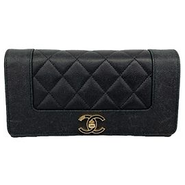 Chanel Mademoiselle Caviar Leather Long Wallet Black