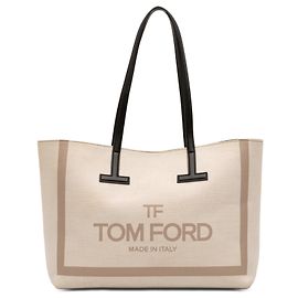 Tom Ford Beige Small Canvas T Tote Beige