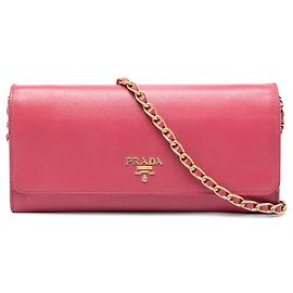 Prada Pink Saffiano Wallet On Chain Pink