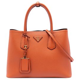 Sac satchel Prada Orange Medium Saffiano Cuir Double Handle Orange
