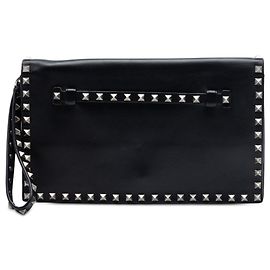 Valentino Black Nappa Rockstud Wristlet Clutch Black