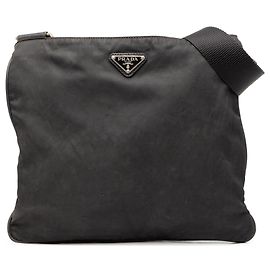 Prada Black Tessuto Zip Top Umhängetasche Schwarz