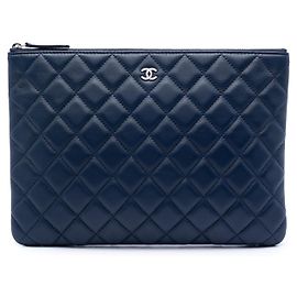 Chanel Blue Medium Quilted Lambskin O Case Clutch Blue Navy blue