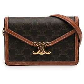 Céline Cartera con cadena Margo en lona revestida Triomphe marrón Celine Castaño Marrón oscuro
