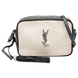 Sac bandoulière Lou Monogram en toile blanche Saint Laurent Blanc