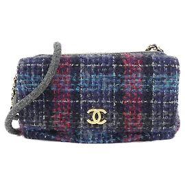 Borsa a tracolla in tweed multicolore Chanel 57525 Multicolore Blu navy