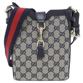 Gucci 782919 FADAC Borsa a Spalla Beige Blu navy
