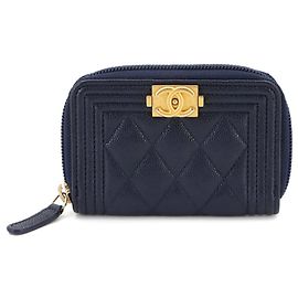 Chanel Boy Zip Coin Purse in Navy Navy blue