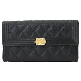 Chanel Boy Matelassé Bi-fold Long Wallet Black