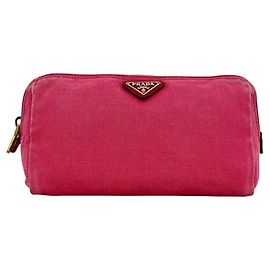 Prada Pink Plate Canvas Pouch Pink