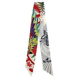 Lenço Twilly Hermès de seda branco multicolorido Phoenix Branco Multicor