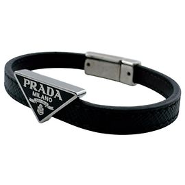 Prada Leather Charm Bracelet Black
