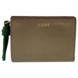 Loewe Knot Compact Zip Bi-fold Wallet Beige Green