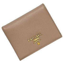 Prada Saffiano Leather Bi-Fold Wallet in Beige Beige
