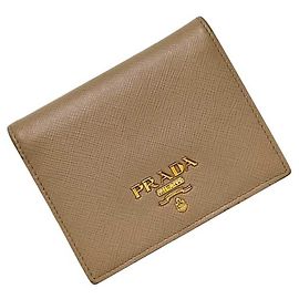 Prada Saffiano Leather Bi-Fold Wallet Beige