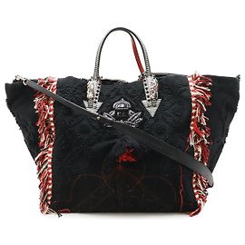 Christian Louboutin PORTUGABA Canvas Studded Tote Bag Black