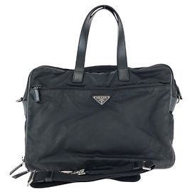 Prada Tessuto Saffiano Nylon Leather Briefcase Black