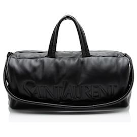Saint Laurent Lambskin Logo Puffer Duffle Black