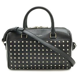 Bolsa Baby Duffle de couro com tachas Yves Saint Laurent Preto