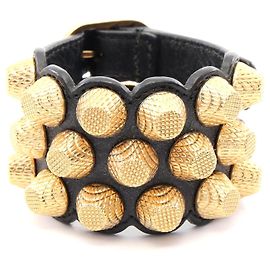 Bracciale in pelle con borchie Balenciaga Nero