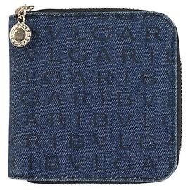 Bulgari Bvlgari Denim Leather Compact Wallet Blue