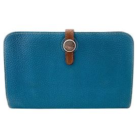 Hermès Hermes Dogon GM Verso Bicolor Bi-fold Wallet Brown Blue Multiple colors