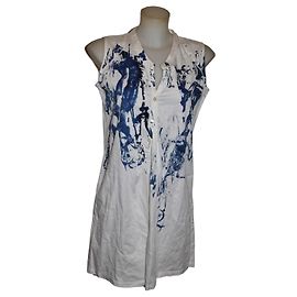 Robe courte Alexander McQueen MCQ en coton bleu et blanc Blanc Bleu