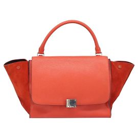 Céline Celine Trapeze em couro e camurça Medium Laranja