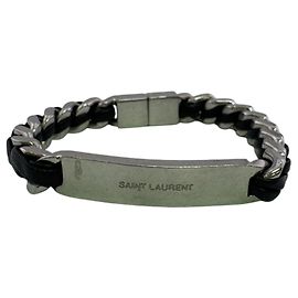 SAINT LAURENT Silver Curved Chain Bangle Bracelet Silvery