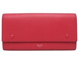 Céline Celine Multifunction Flap Wallet Leather Large Pink