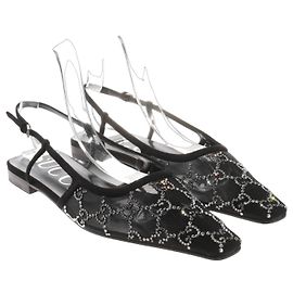Gucci Bailarinas Slingback de Encaje Negro con Cristales Negro