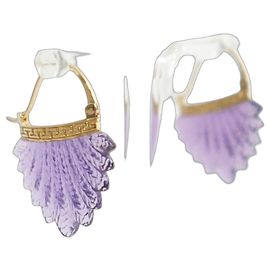 Autre Marque Jade Jagger geschnitzte Amethyst-Feder-Ohrringe 18k Gelbgold Golden Lila