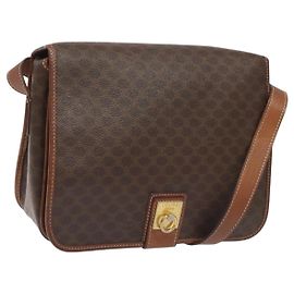 Céline Borsa a Spalla Celine Vintage Macadam in Tela e Pelle Marrone