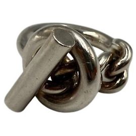Hermès Hermes Silver Croisette Band Ring Silvery