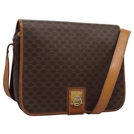 Céline Celine Vintage Macadam Shoulder Bag Canvas and Leather Brown