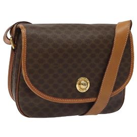 Céline Borsa a tracolla Celine Vintage Macadam Circle Logo in tela e pelle Marrone