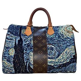 Louis Vuitton Speedy 35 The Starry Night Custom Van Gogh Bolsa Marrom Branco Azul Amarelo