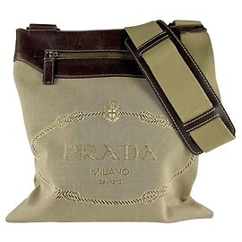 Bolsa de ombro Prada em lona marrom e couro Marrom