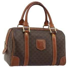 Céline Bolsa Boston CELINE Macadam Canvas PVC Couro Marrom Ouro Auth BA13029 Marrom Dourado