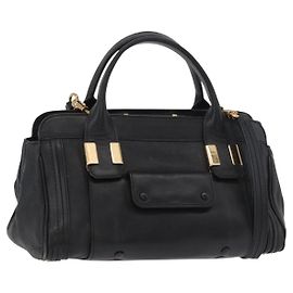 Chloé Bolsa Chloe Alice de Couro 2way Preto Ouro Auth 182441 Preto Dourado