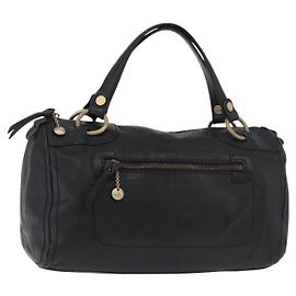Céline Bolsa CELINE de couro preto e dourado Auth bs35405 Preto Dourado