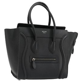 Céline CELINE Luggage Micro Shopper Handtasche aus Leder Schwarz Silber Authentisch 181819SAM Schwarz Silber