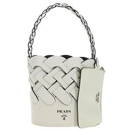 Bolsa de Ombro PRADA em Couro Branco Auth 181616SM Branco