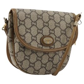 Bolsa de Ombro GUCCI GG Plus Supreme PVC Bege Ouro Auth ka4547 Bege Dourado