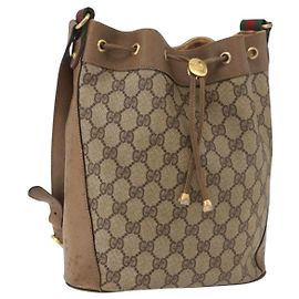 Sac GUCCI GG Supreme Web Sherry Line PVC Beige Or 41 02 034 Auth 181983 Beige Doré