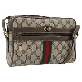 Bolsa GUCCI GG Supreme Web Sherry Line PVC Bege Ouro 56 02 004 Auth 181982 Bege Dourado