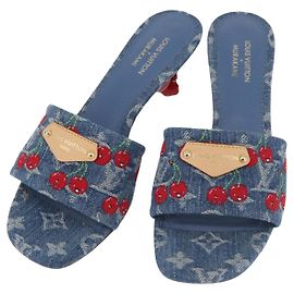 LOUIS VUITTON Monogram Denim LV x TM Lily Mule Blue 1AHLTF LV Auth 167371SAM Blau