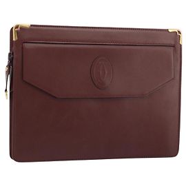Clutch CARTIER Must Line in pelle Bordeaux Oro Auth 182457 D'oro Bordò